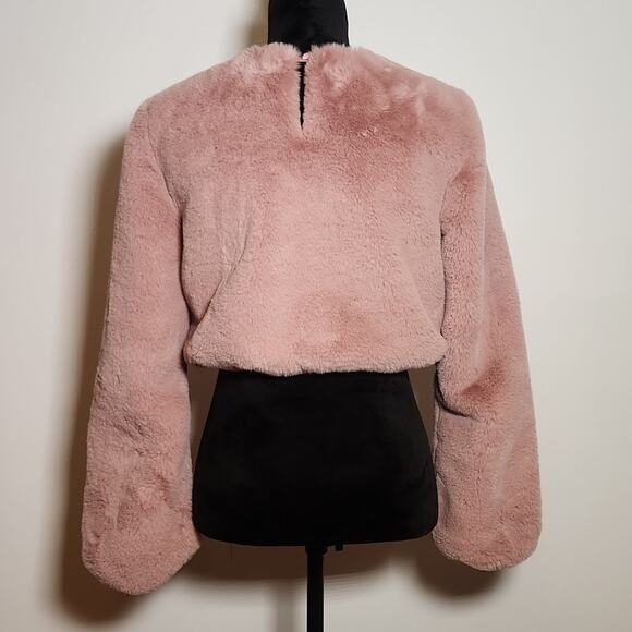 LOVERS + FRIENDS Revolve Teagan Faux Fur Cropped Pink Sweater, Size XS - Picture 12 of 14